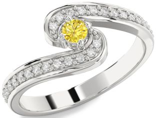 Yellow Diamond Silver Round Pave Promise Ring
