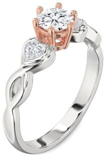 Diamond Silver & 10K Rose Gold Heart Three Stone Engagement Ring