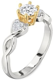 Diamond Silver & 10K gold Heart Three Stone Engagement Ring