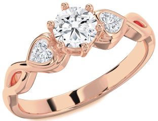 Diamond Rose Gold Heart Three Stone Engagement Ring