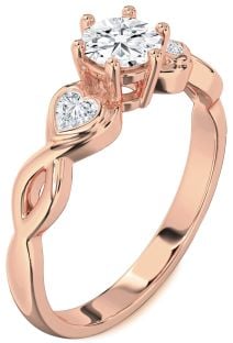 Diamond Rose Gold Heart Three Stone Engagement Ring