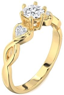 Diamond Gold Heart Three Stone Engagement Ring