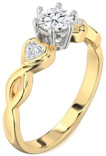 Diamond White Yellow Gold Heart Three Stone Engagement Ring
