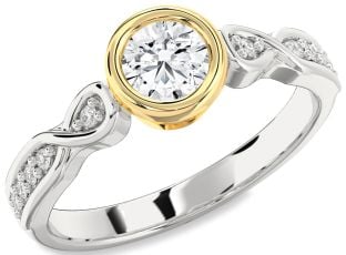 Diamond Silver & 10K gold Round Solitaire Engagement Ring