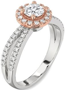 Diamond Platinum & Rose Gold Halo Round Pave Engagement Ring