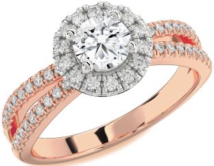 Diamond Platinum & Rose Gold Halo Round Pave Engagement Ring