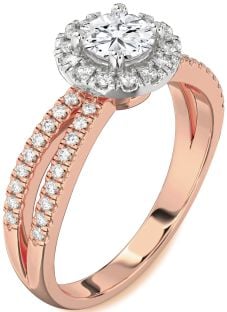 Diamond White Rose Gold Halo Round Pave Engagement Ring