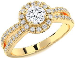 Diamond Gold Halo Round Pave Engagement Ring
