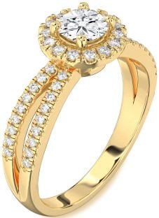 Diamond Gold Halo Round Pave Engagement Ring