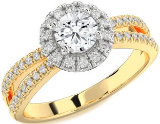 Diamond Platinum & Yellow Gold Halo Round Pave Engagement Ring