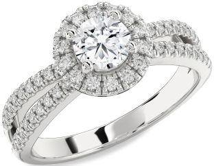 Diamond White Gold Halo Round Pave Engagement Ring