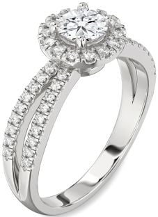 Diamond White Gold Halo Round Pave Engagement Ring
