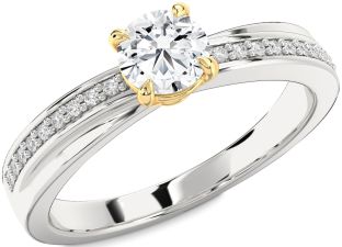 Diamond Silver & 10K gold Round Solitaire Engagement Ring