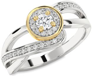 Diamond Silver & 10K gold Halo Round Promise Ring