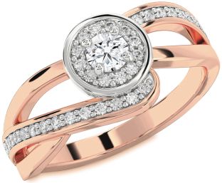 Diamond Platinum & Rose Gold Halo Round Promise Ring