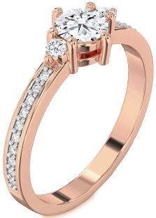 Diamond Rose Gold Round Three Stone Pave Engagement Ring