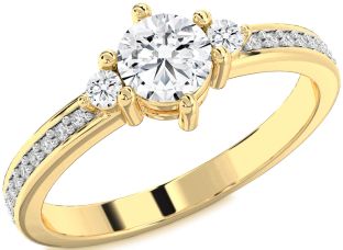 Diamond Gold Round Three Stone Pave Engagement Ring