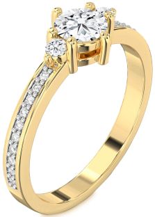 Diamond Gold Round Three Stone Pave Engagement Ring