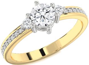 Diamond Gold Silver Round Three Stone Pave Engagement Ring
