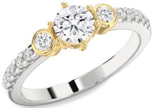 Diamond Silver & 10K gold Round Three Stone Engagement Ring
