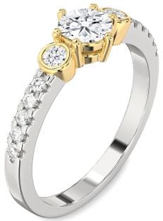 Diamond Silver & 10K gold Round Three Stone Engagement Ring