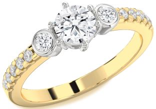 Diamond White Yellow Gold Round Three Stone Engagement Ring
