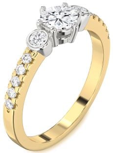 Diamond White Yellow Gold Round Three Stone Engagement Ring