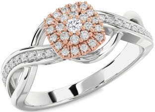Diamond Silver & 10K Rose Gold Infinity Round Promise Ring