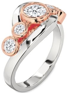 Diamond Silver & 10K Rose Gold Round Engagement Ring