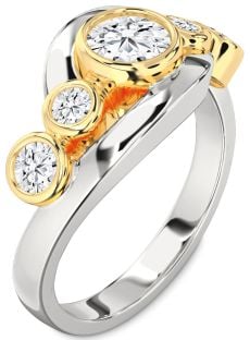 Diamond Silver & 10K gold Round Engagement Ring