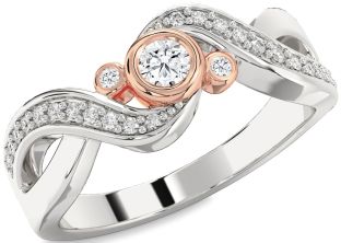 Diamond Silver & 10K Rose Gold Infinity Round Promise Ring