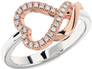Diamond Silver & 10K Rose Gold Heart Ring