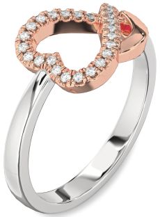 Diamond Silver & 10K Rose Gold Heart Ring