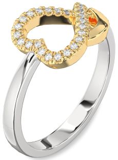 Diamond Silver & 10K gold Heart Ring