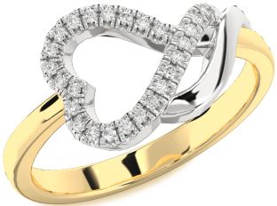 Diamond Gold Silver Heart Ring