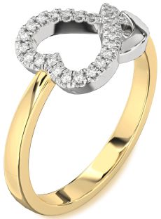 Diamond White Yellow Gold Heart Ring
