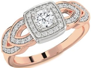 Diamond Platinum & Rose Gold Halo Round Promise Ring