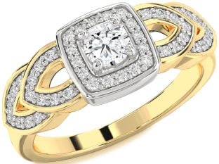Diamond Platinum & Yellow Gold Halo Round Promise Ring