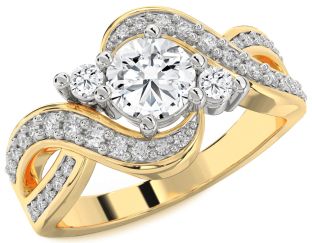 Diamond Platinum & Yellow Gold Round Three Stone Engagement Ring
