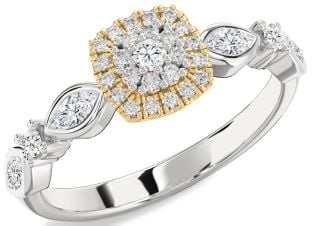 Diamond Platinum & Yellow Gold Halo Round Promise Ring