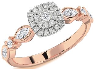Diamond Platinum & Rose Gold Halo Round Promise Ring