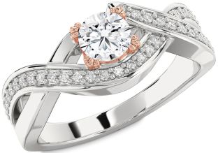 Diamond Silver & 10K Rose Gold Infinity Round Solitaire Engagement Ring