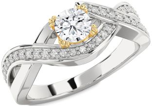 Diamond Silver & 10K gold Infinity Round Solitaire Engagement Ring