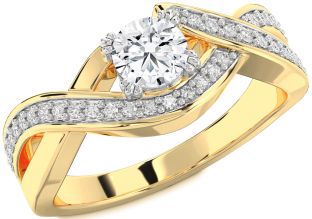 Diamond White Yellow Gold Infinity Round Solitaire Engagement Ring