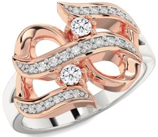 Diamond Silver & 10K Rose Gold Infinity Round Two Stone Ring