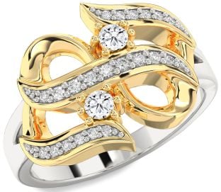 Diamond Silver & 10K gold Infinity Round Two Stone Ring