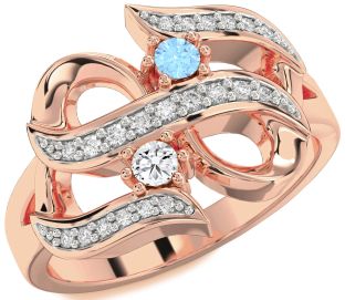 Diamond Rose Gold Silver Infinity Round Two Stone Promise Ring