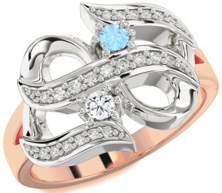 Diamond Platinum & Rose Gold Infinity Round Two Stone Promise Ring