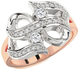 Diamond Platinum & Rose Gold Infinity Round Two Stone Ring