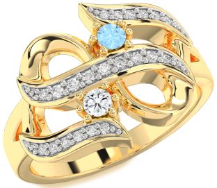 Diamond Gold Silver Infinity Round Two Stone Promise Ring